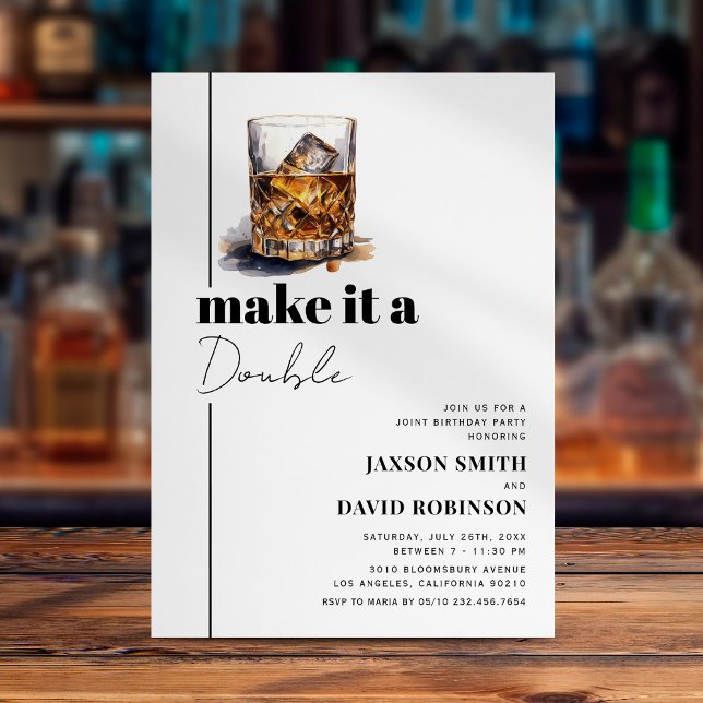 Convite Festa de Aniversário Conjunta com Whisky Duplo (Criador carregado)