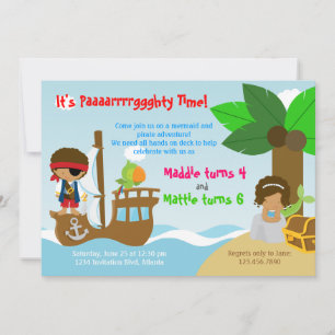 Convite Festa de aniversário conjunta das gêmeas Mermaid e