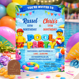 Convite Festa de Aniversário Conjunta de Meninos na Piscin