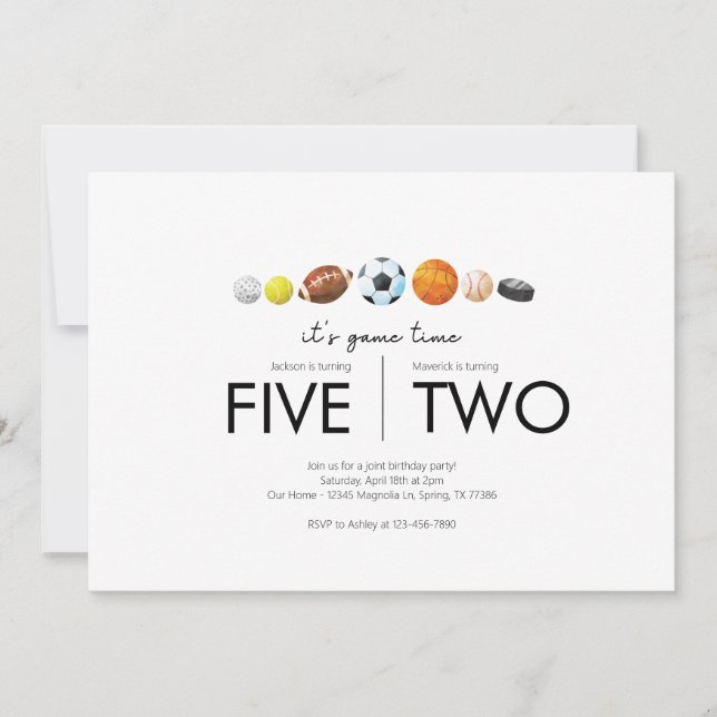 Convite Festa de aniversário conjunta - Tema desportivo (Frente)