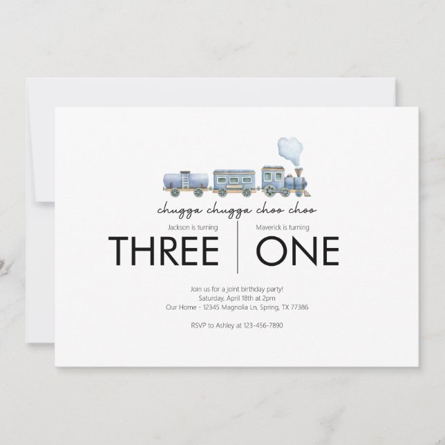 Convite Festa de aniversário conjunta - Tema do comboio (Frente)