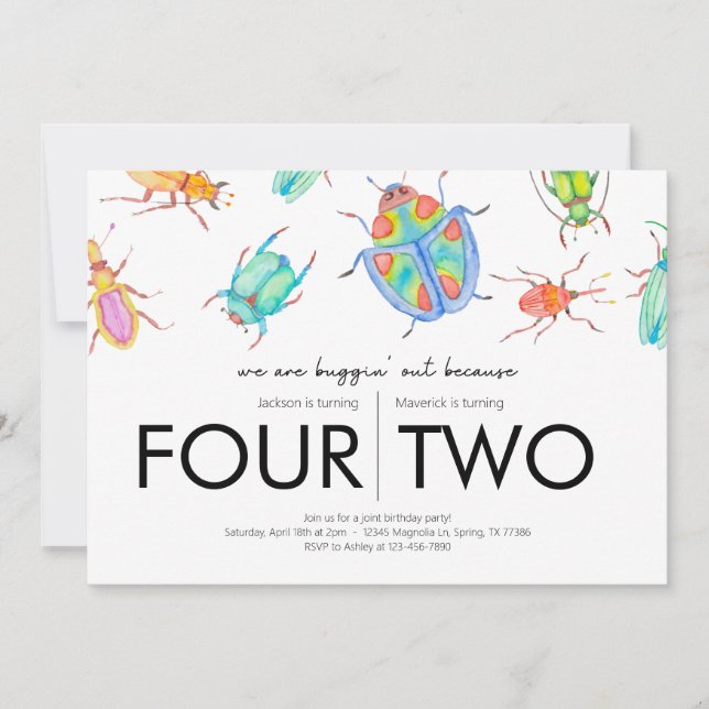 Convite Festa de aniversário conjunta - Tema do Inseto (Frente)