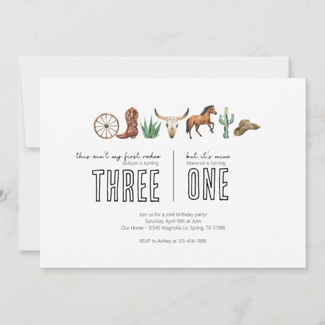 Convite Festa de aniversário conjunta - Tema do rodeo ocid (Frente)