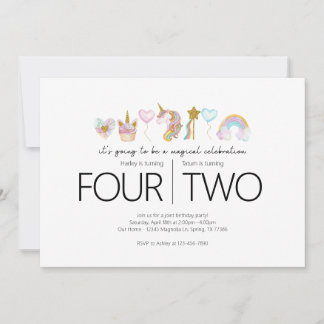 Convite Festa de aniversário conjunta - Tema Unicórnio