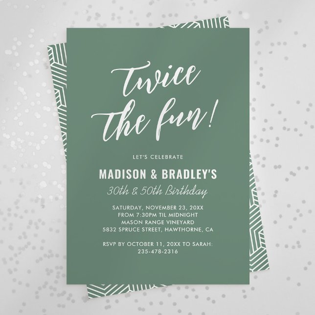 Convite Festa de Aniversário Conjunta Verde Duas Vezes Mai (Criador carregado)