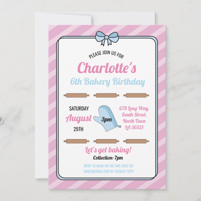 Convite Festa de aniversário Convidar Cozinha Rosa de Aniv (Frente)