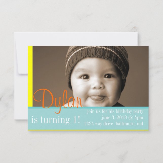 Convite Festa de aniversário Convidar minha foto azul amar (Frente)