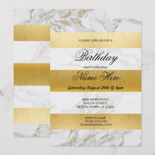 Convite Festa de aniversário Convide Stripe White Marble D
