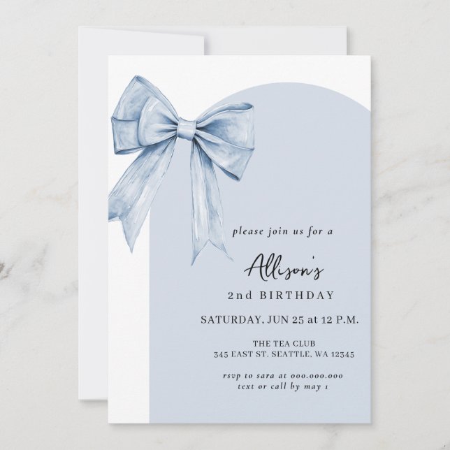 Convite Festa de Aniversário Coquete Laço Azul (Frente)