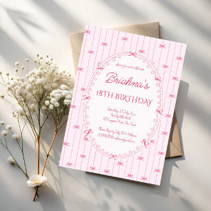 Convite Festa de aniversário cor-de-rosa desenhada à mão e