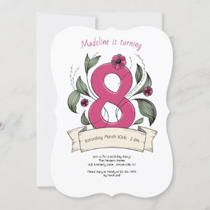 Convite Festa de aniversário cor-de-rosa do número 8