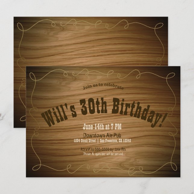 Convite Festa de Aniversário Country Western Cowboy Rústic (Frente/Verso)