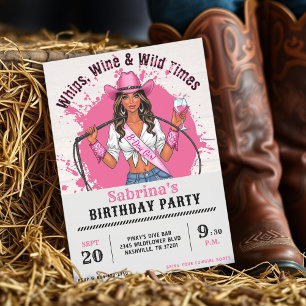 Convite Festa de Aniversário Cowgirl Chibatadas Vinho e Te