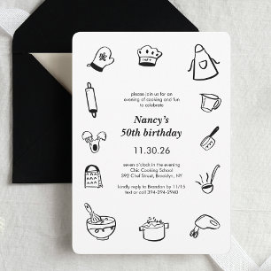 Convite Festa de Aniversário Culinária Desenhado à Mão Che