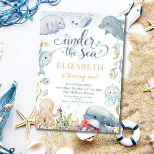 Convite Festa de Aniversário Cute Under the Sea Animais Ma