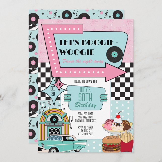 Convite Festa de aniversário da 50 traseira (Frente/Verso)