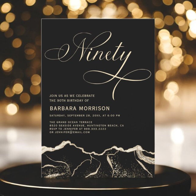 Convite Festa de aniversário da 90ª 90 de Agate Dourado pr (Criador carregado)