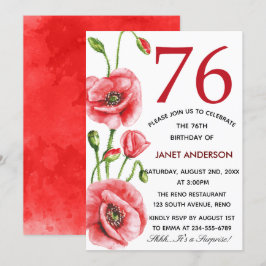 Convite Festa de aniversário da aguarela 76th da papoila