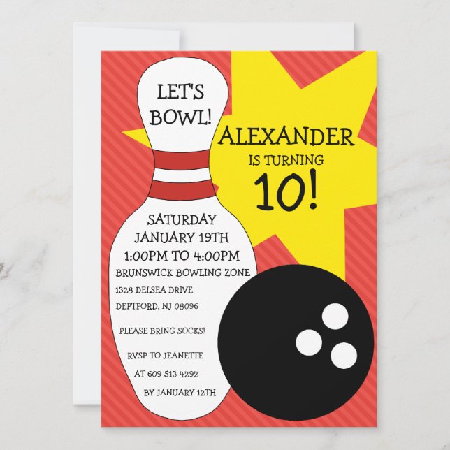 Convite Festa de aniversário da boliche da festança da (Frente)