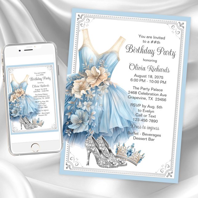 Convite Festa de Aniversário da Cinderela com Sapatos de D (Princess birthday party invitation. Instant download and printed invitations available.)