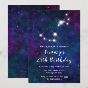Convite Festa de Aniversário da Constelação Zodíaco de Esc