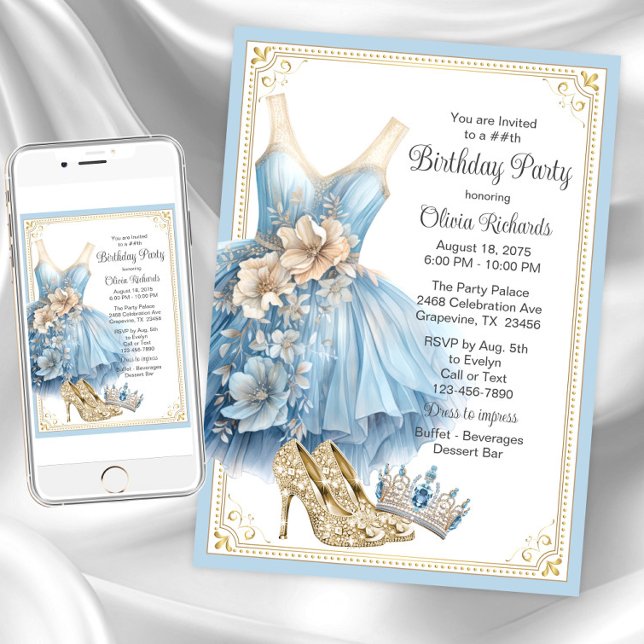 Convite Festa de Aniversário da Elegante Cinderela (Cinderella princess party invitation. Instant download and printed invitations available.)