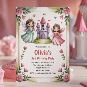 Convite Festa de Aniversário da Fada Princesa Fofa 2 anos