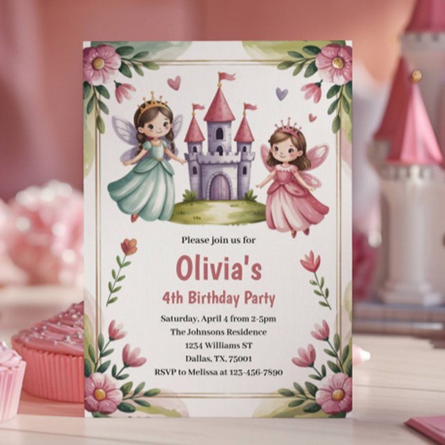 Convite Festa de Aniversário da Fada Princesa Fofa 4 anos (Criador carregado)