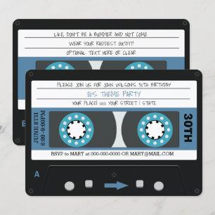 Convite Festa de aniversário da fita de cassete azul retr