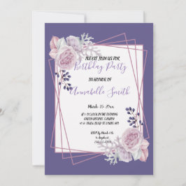 Convite Festa de aniversário da Flora roxa da Frame Geomét