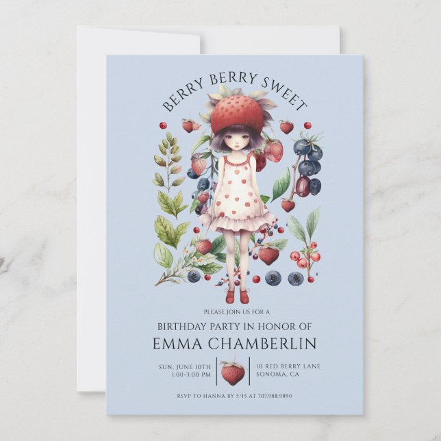 Convite Festa de aniversário da garota branca Berry Sweet (Frente)