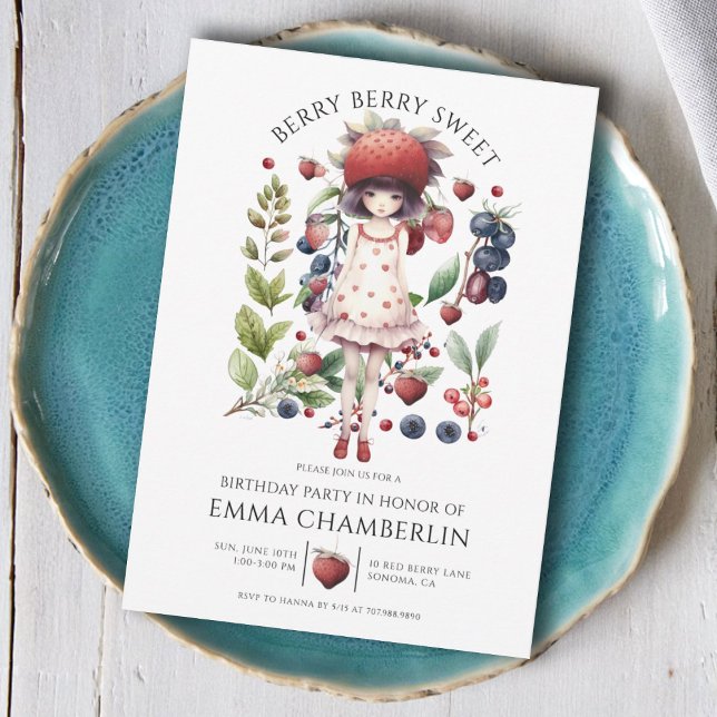 Convite Festa de aniversário da garota branca Berry Sweet (Criador carregado)