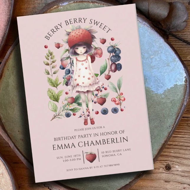 Convite Festa de aniversário da garota branca Berry Sweet (Criador carregado)