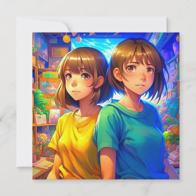 Convite Festa de aniversário da Garota Gêmea Anime (Frente)