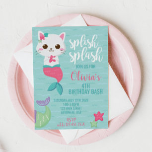 Convite Festa de Aniversário da Gatinha Sereia Purrmaid Pi