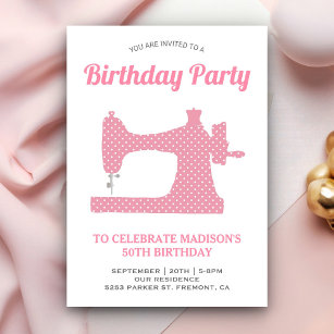 Convite Festa de aniversário da máquina de costura rosa