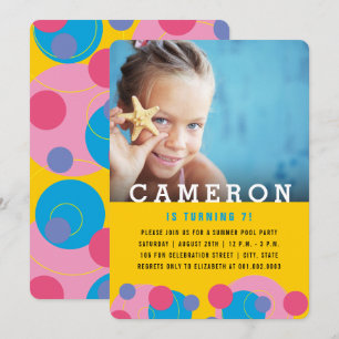 Convite Festa de Aniversário da Menina com Bolhas Rosa e A