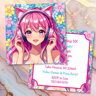 Convite Festa de aniversário da Menina de Anime Themed