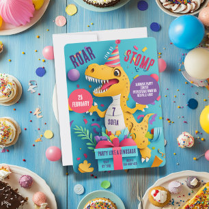 Convite Festa de Aniversário da Menina Dinossauro com Stom