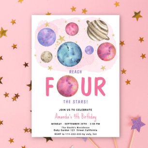 Convite Festa de Aniversário da Menina Espacial aos Quatro