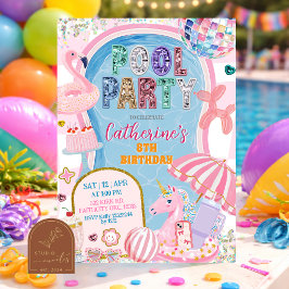 Convite Festa de Aniversário da Menina na Piscina com Lant