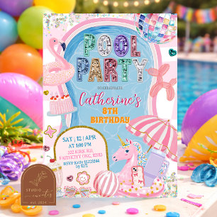 Convite Festa de Aniversário da Menina na Piscina com Lant
