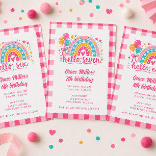 Convite Festa de Aniversário da Menina Oito Xadrez Rosa Ar