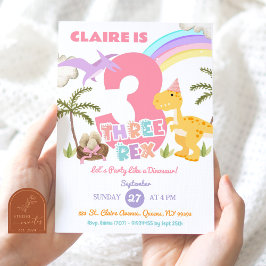 Convite Festa de Aniversário da Menina Pastel Dinosaur Trê