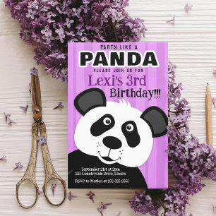 Convite Festa de Aniversário da Menina Roxa Panda como um