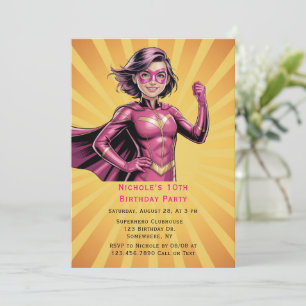 Convite Festa de Aniversário da Menina Super-Herói Rosa