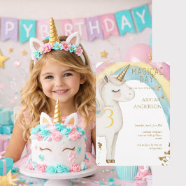 Convite Festa de Aniversário da Menina Unicórnio Dia Mágic