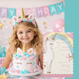 Convite Festa de Aniversário da Menina Unicórnio Dia Mágic