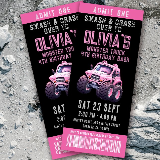 Convite Festa de aniversário da moça de caminhões monstros (Criador carregado)
