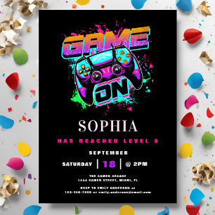 Convite Festa de aniversário da Modern Arcade Gamer Girl